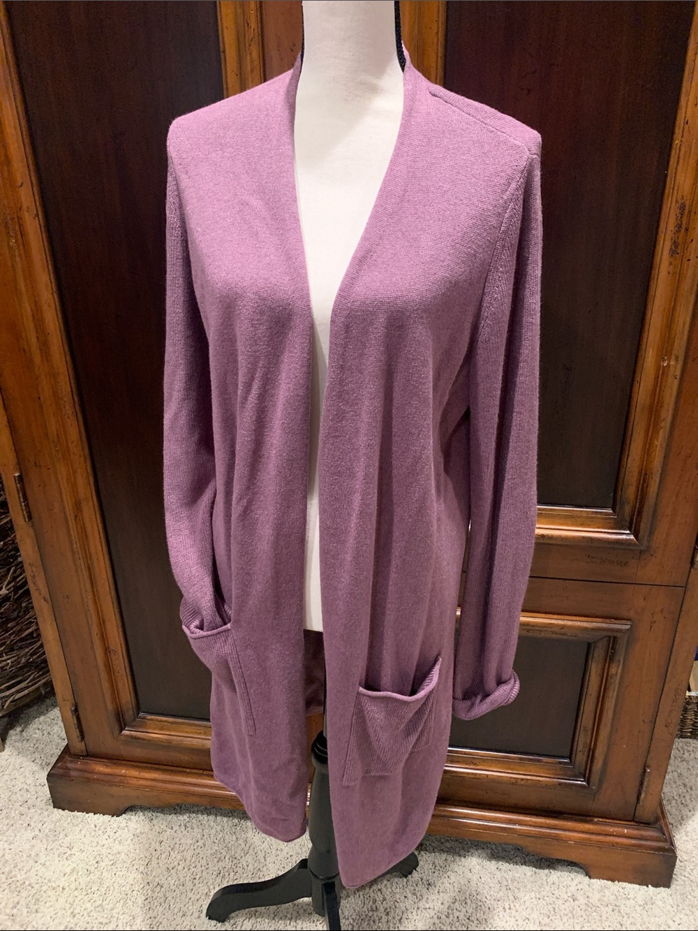 J. Jill Open-Front Long Cardigan in Dusty Mauve